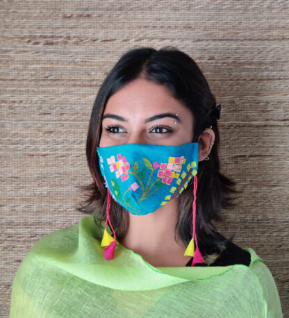 Stay Safe Silk Blue Collage Mask